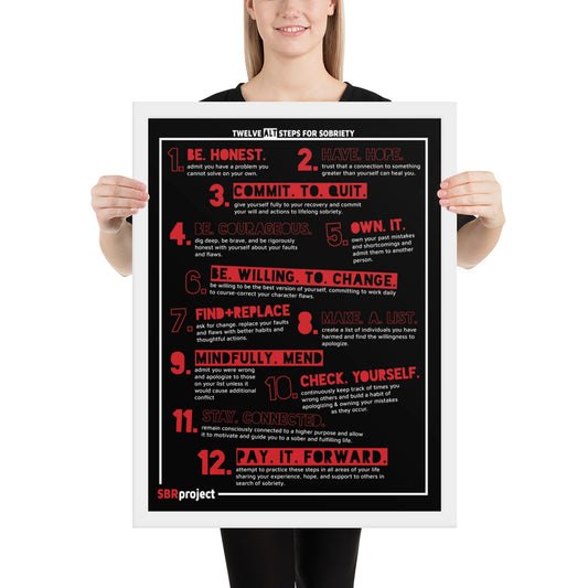 Twelve ALT Steps for Sobriety - Framed Poster (black)